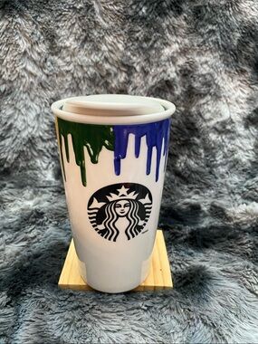2014 Limited Edition Band of Outsiders Rainbow Drip Ceramic Travel Mug.